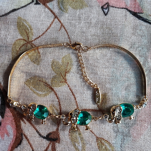 Dark Faceted Teal 18kt Gold Plated Puffed Lucky Elephant Segmented Bracelet NEW - Picture 9 of 11
